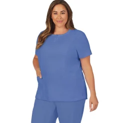 Womens Scrub Henley Neck Top with Side Pockets PLUS