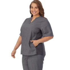 Womens Scrub Split Neck Top PLUS